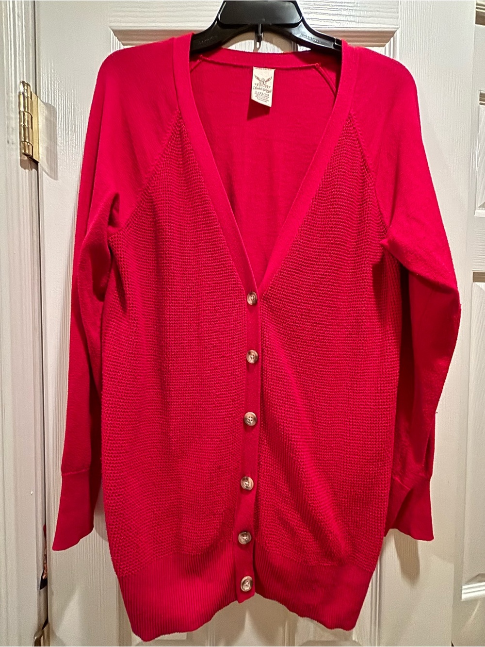Faded Glory Bright Red V-Neck Button Cardigan